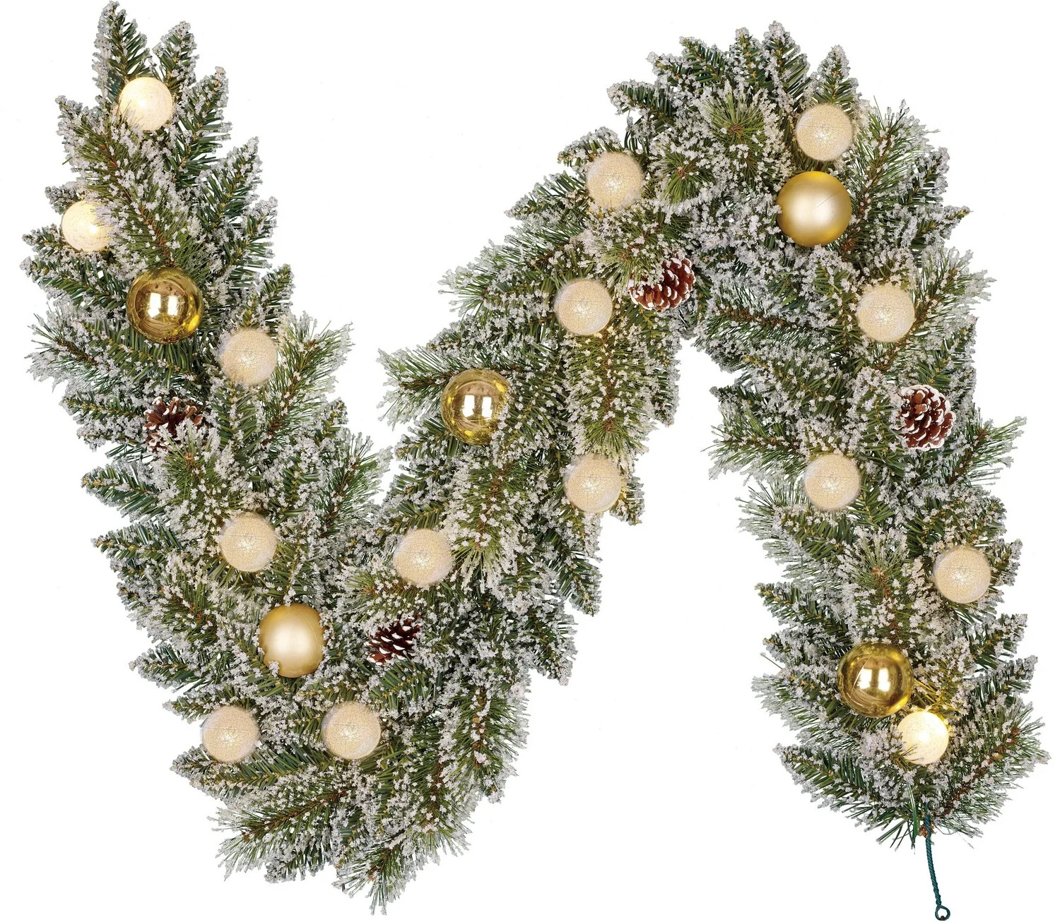 Black Box Trees guirlande Kaprun besneeuwd kerstballen goud met 15 lampjes warm wit 180 cm