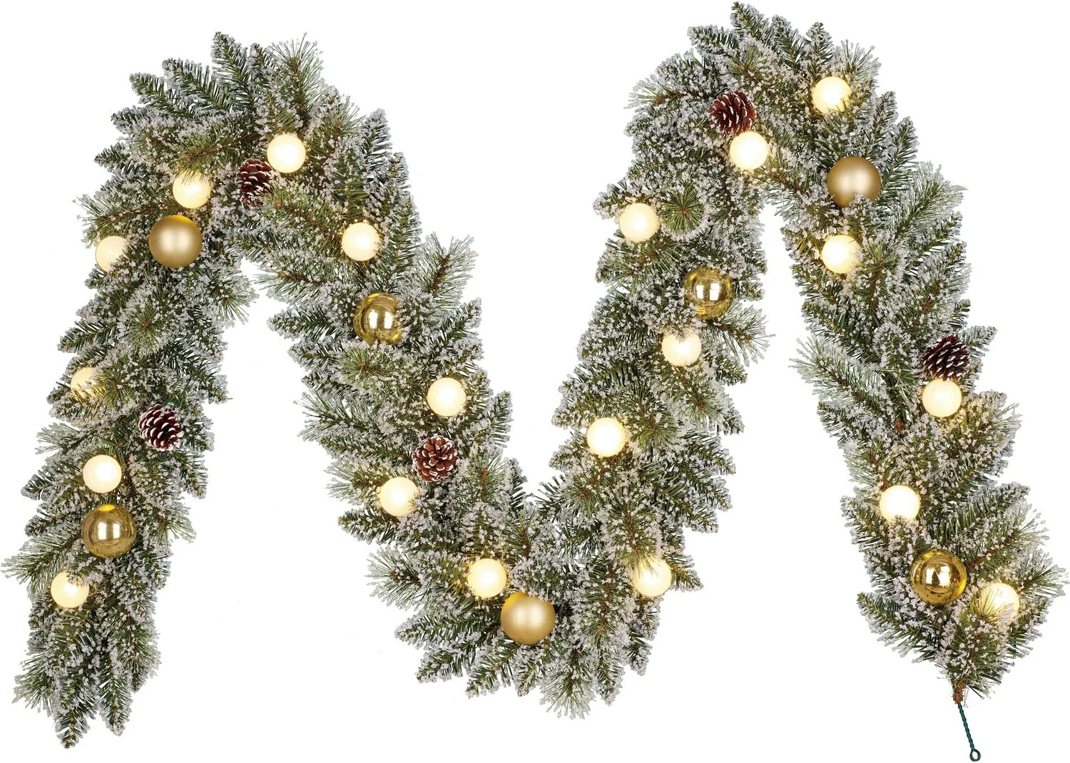 Black Box Trees guirlande Kaprun besneeuwd kerstballen goud met 20 lampjes warm wit 270 cm