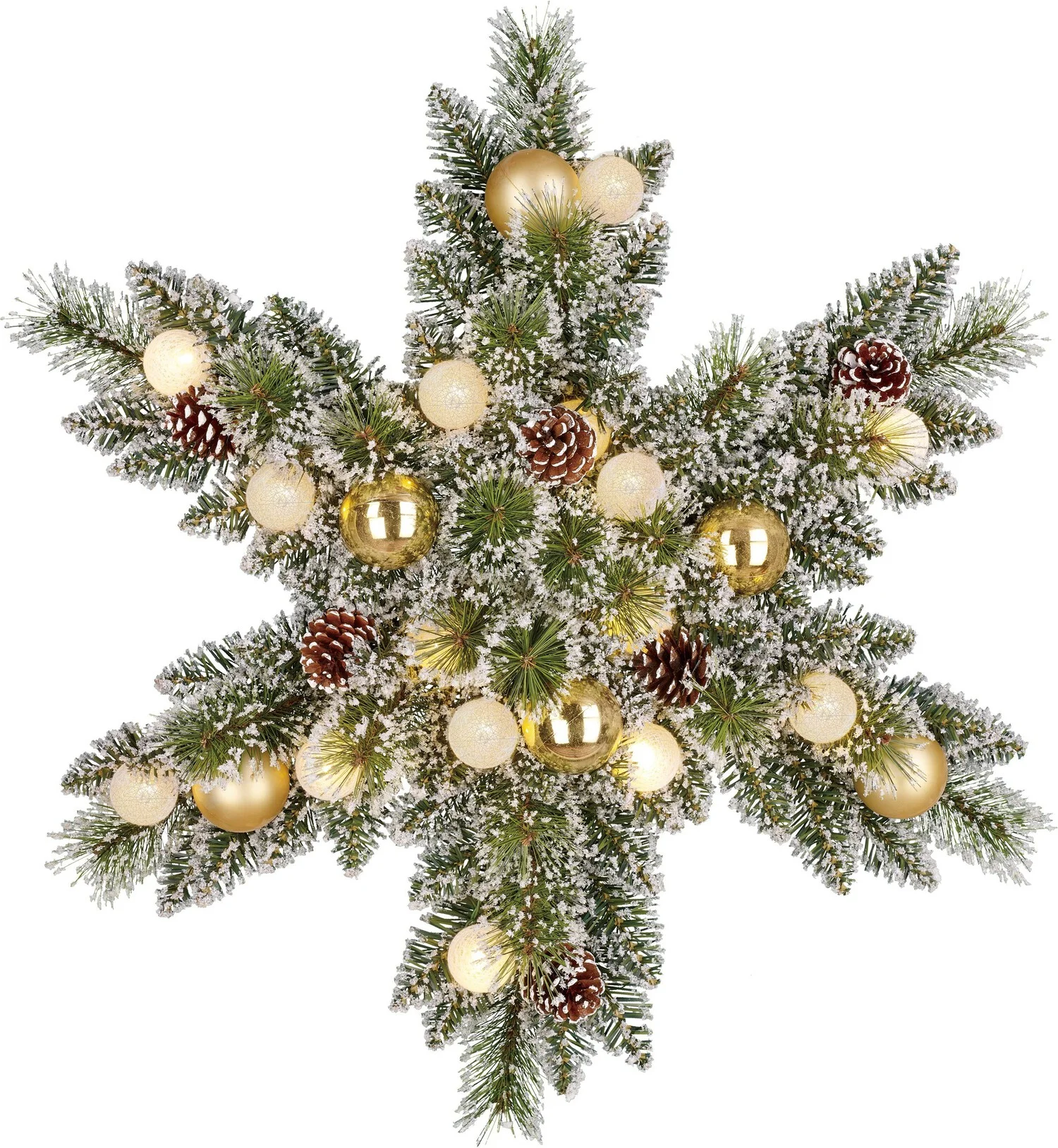 Black Box kerstster Kaprun besneeuwd ster bollen zilver met verlichting D 60 H 15 cm