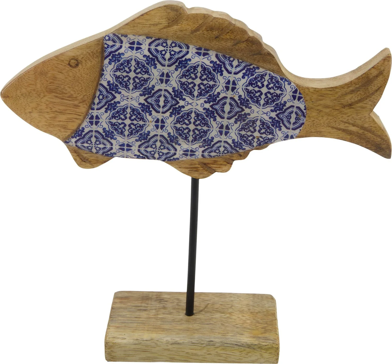 Beeld met voet vis naturel / blauw 22 x 6 x 21 cm