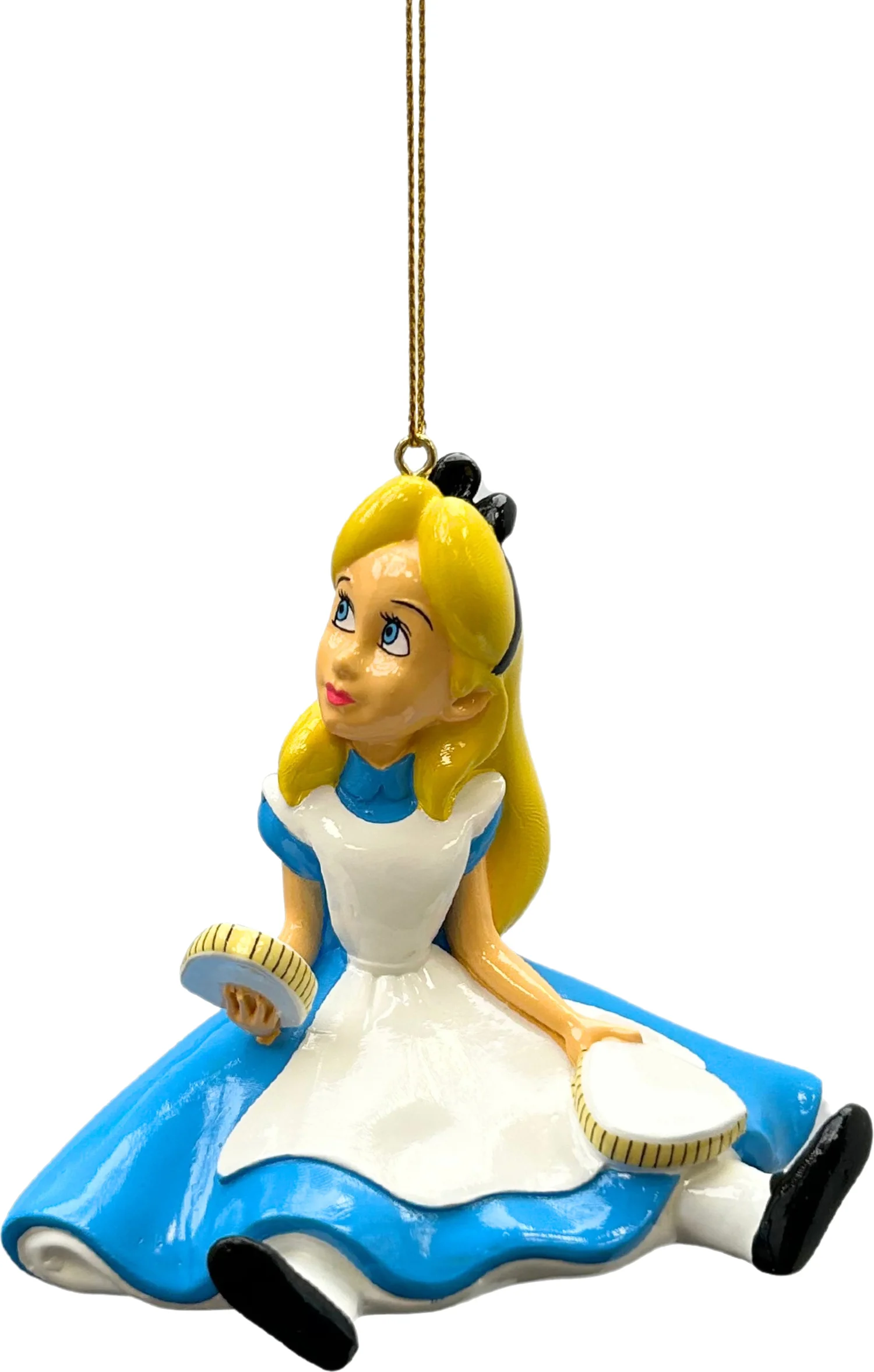 Disney kerst ornament Alice in Wonderland alice zittend wit / blauw 10 x 6,5 x 9 cm