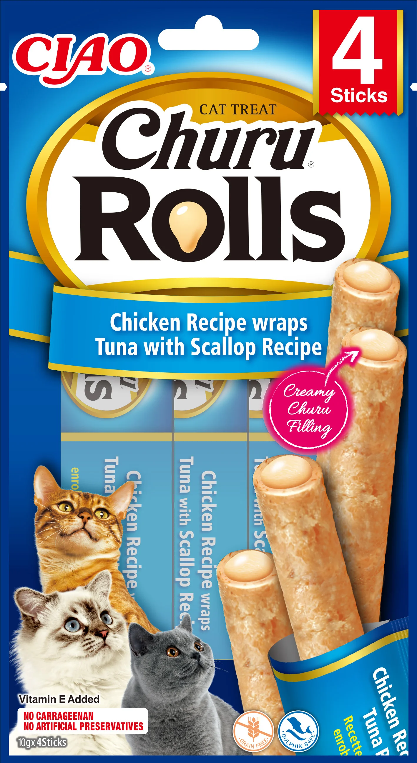 Ciao kattensnack Churu Rolls kip met tonijn en sint-jakobsschelp 10 g 4 stuks