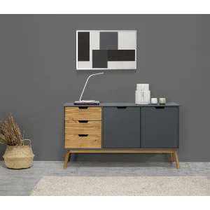 Dressoir Java 3 laden en 2 deuren Antraciet/Was, Massief grenenhout, 140 cm lengte Dressoir Java 3 laden en 2 deuren Antraciet/Was, Massief grenenhout, 140 cm lengte