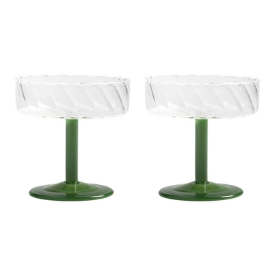 &k amsterdam Coupe Twirl Champagneglazen – Donkergroen – Set van 2
