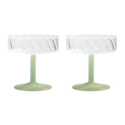 &k amsterdam Coupe Twirl Champagneglazen – Groen – Set van 2