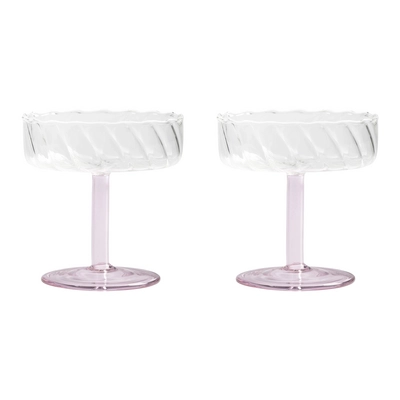 &k amsterdam Coupe Twirl Champagneglazen – Roze – Set van 2