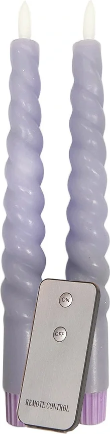 Anna's Collection LED kaars Swirl paars met afstandsbediening D 2,5 H 23 cm 2 stuks